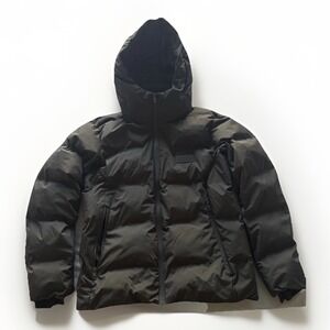 Dutch Bros Coffee Chocolate Brown Hooded Puffer Quilt Full Zip Jacket XS READ